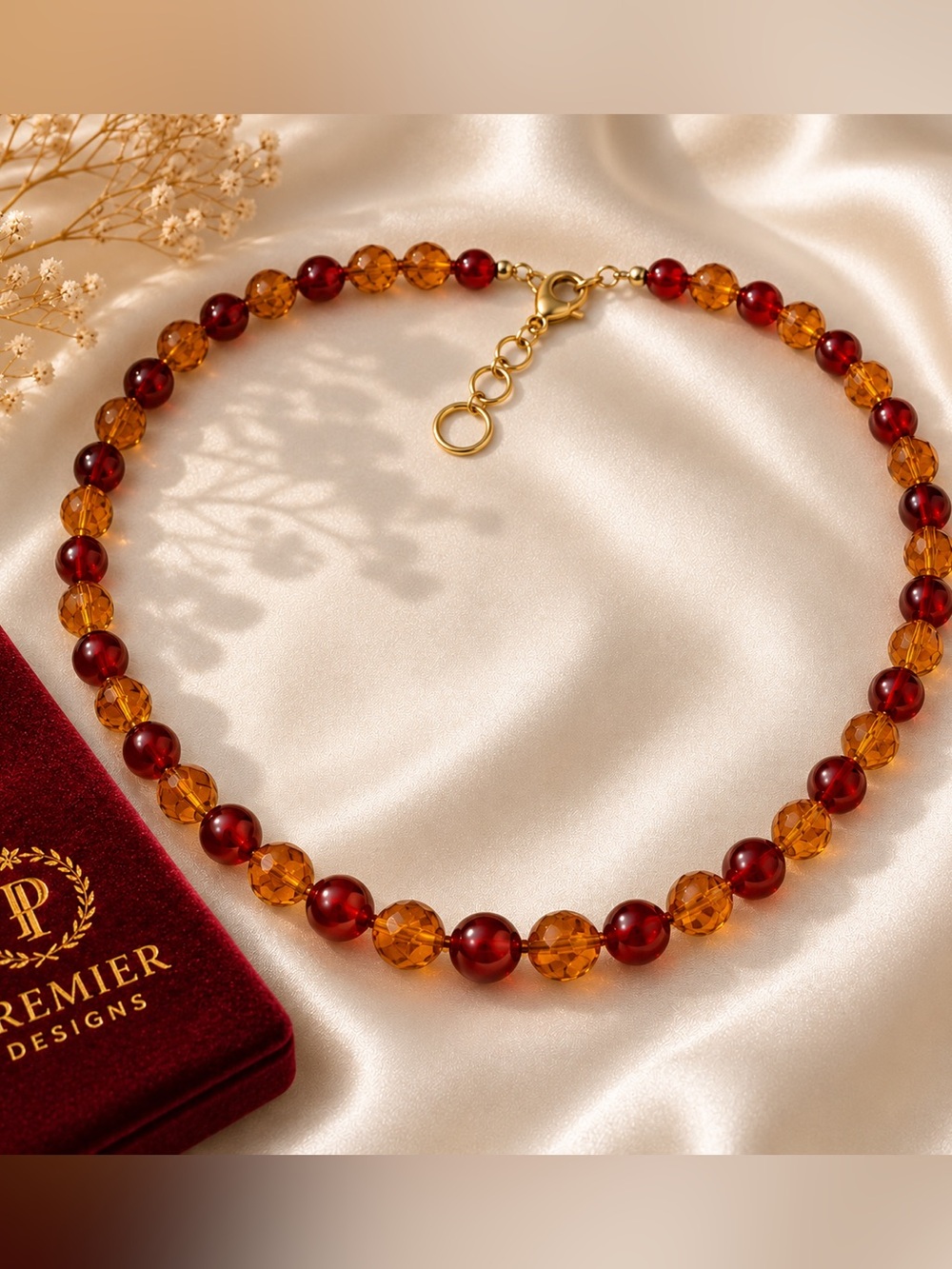 ❤️ Premier Designs Red Amber Beaded Necklace Boho Chic Statement Jewelry